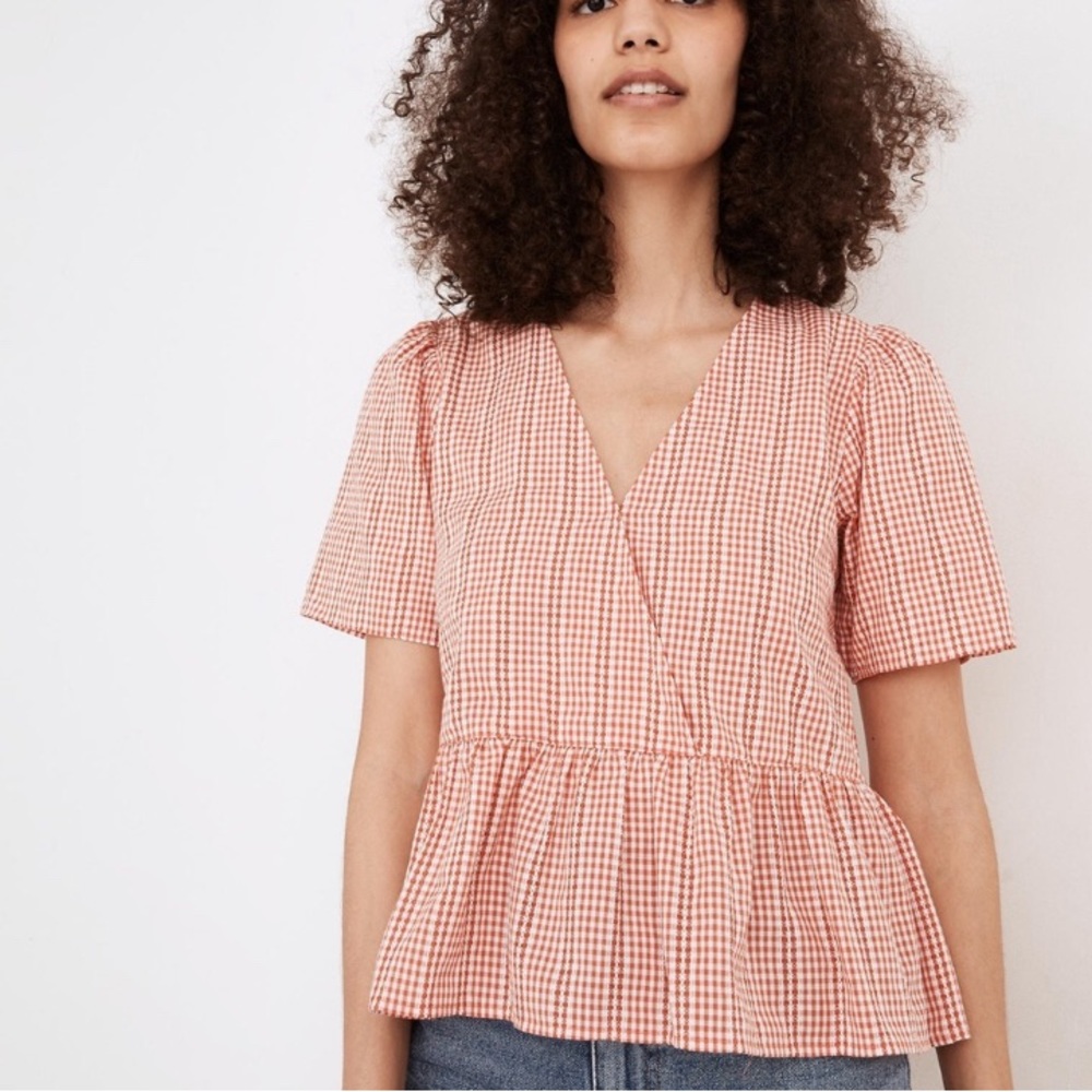 Madewell Crossover Peplum Gingham Top